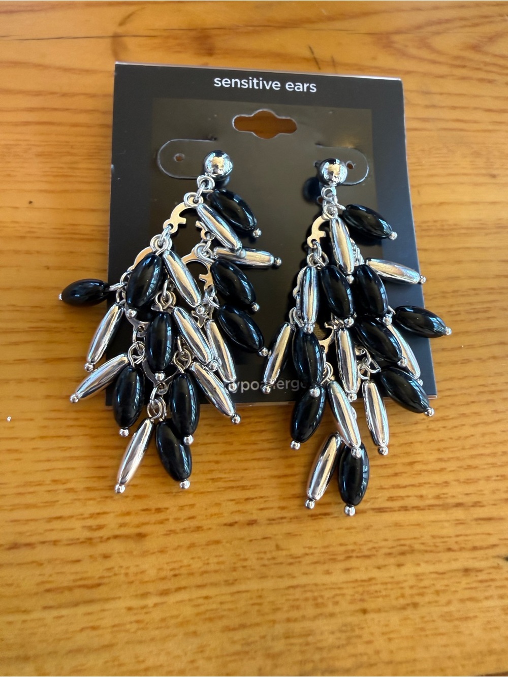 Drop Cluster Earrings - Black and Silver